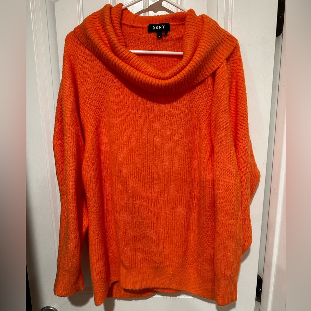 Orange DKNY cowl neck sweater